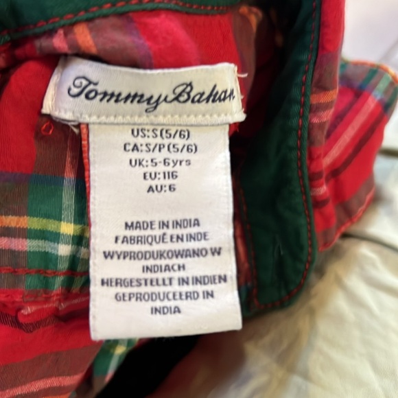 Tommy Bahama Red & Green Plaid Dress Shirt with Collar – Size 5/6 - Picture 4 of 5